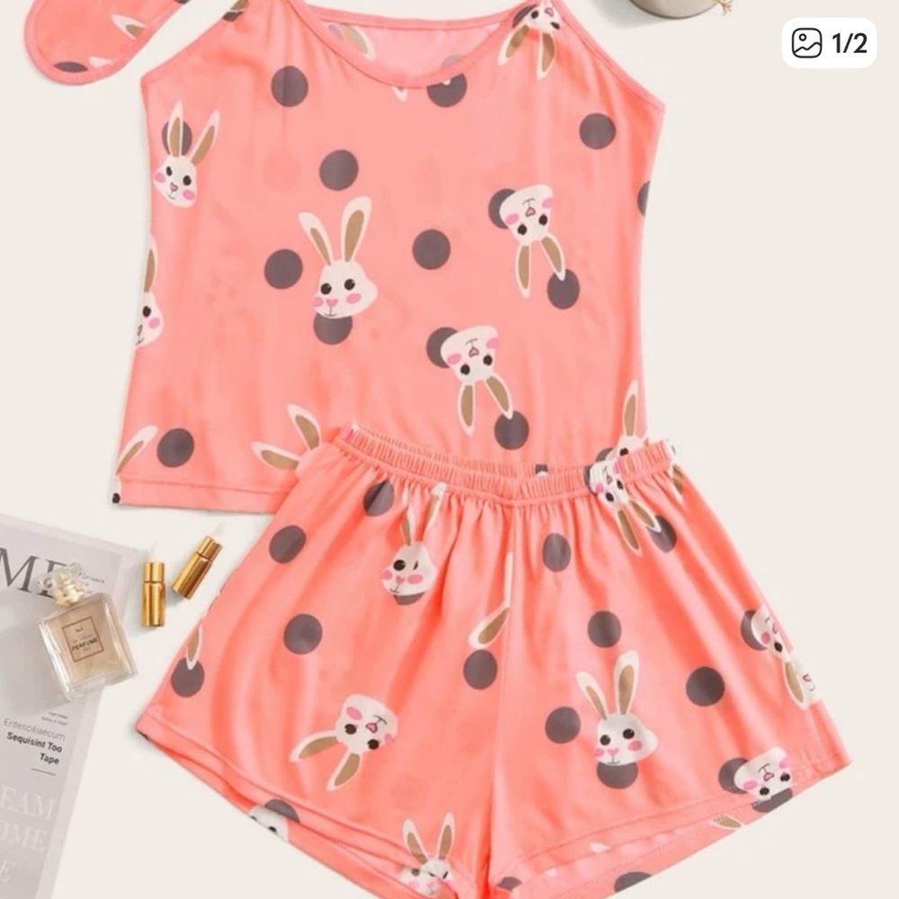 Adorable Bunny Print Kids Pajamas Set - Pink